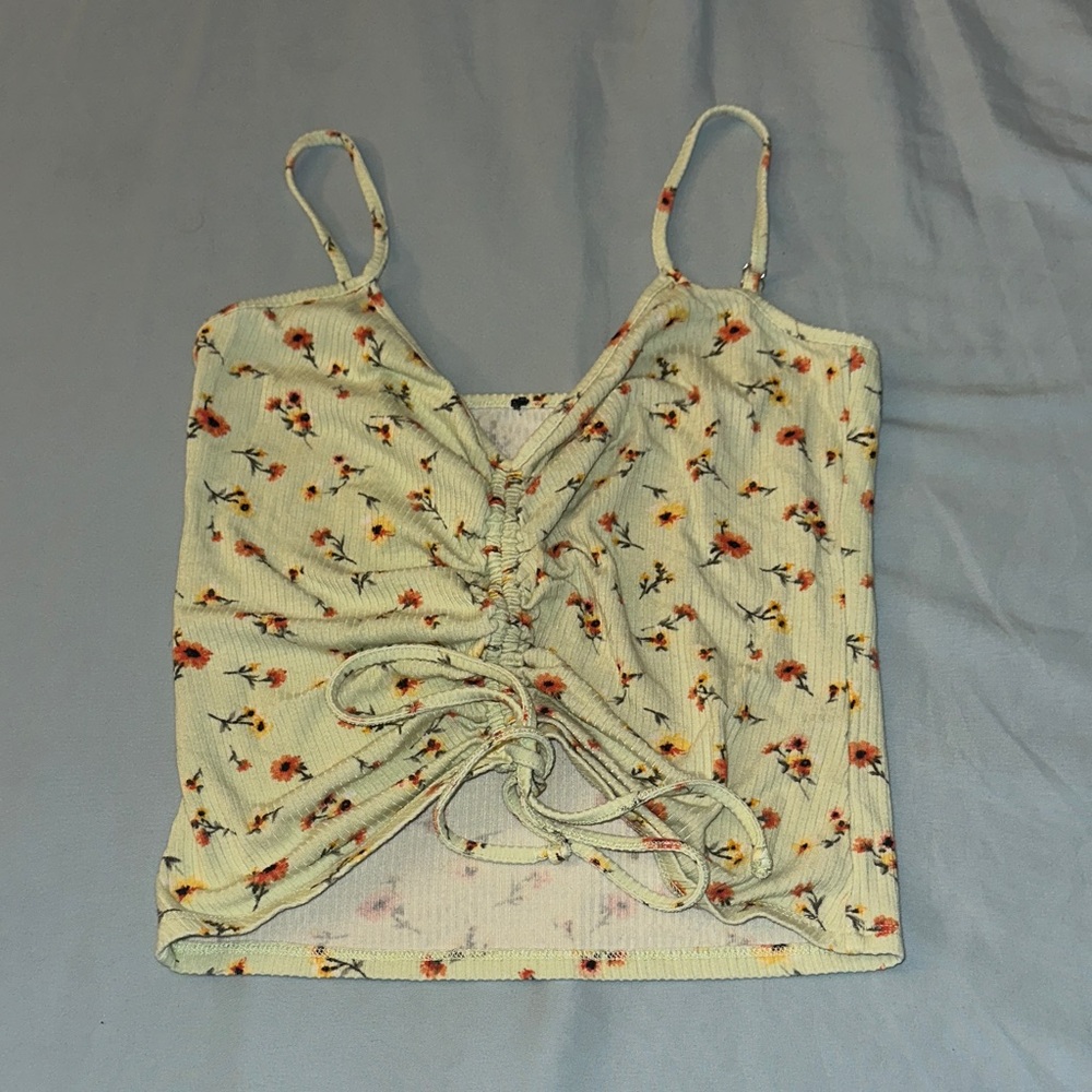 Forever 21 Floral Print Ruched Camisole - Light Green